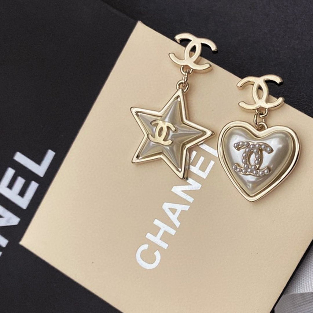 18K  Chanel Heart & Star Earrings