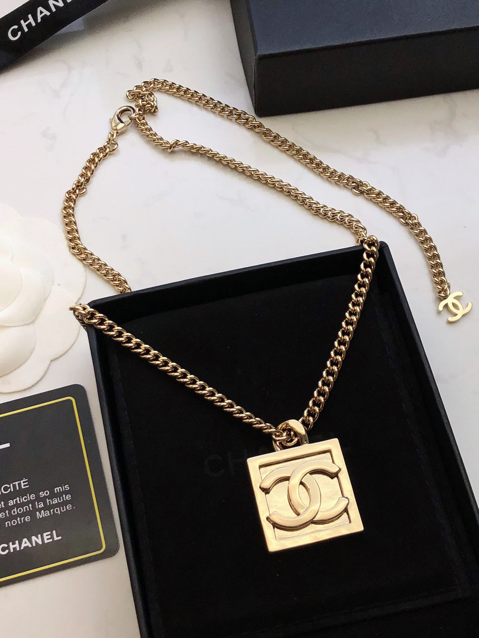 18K  Chanel Square Logo Necklace