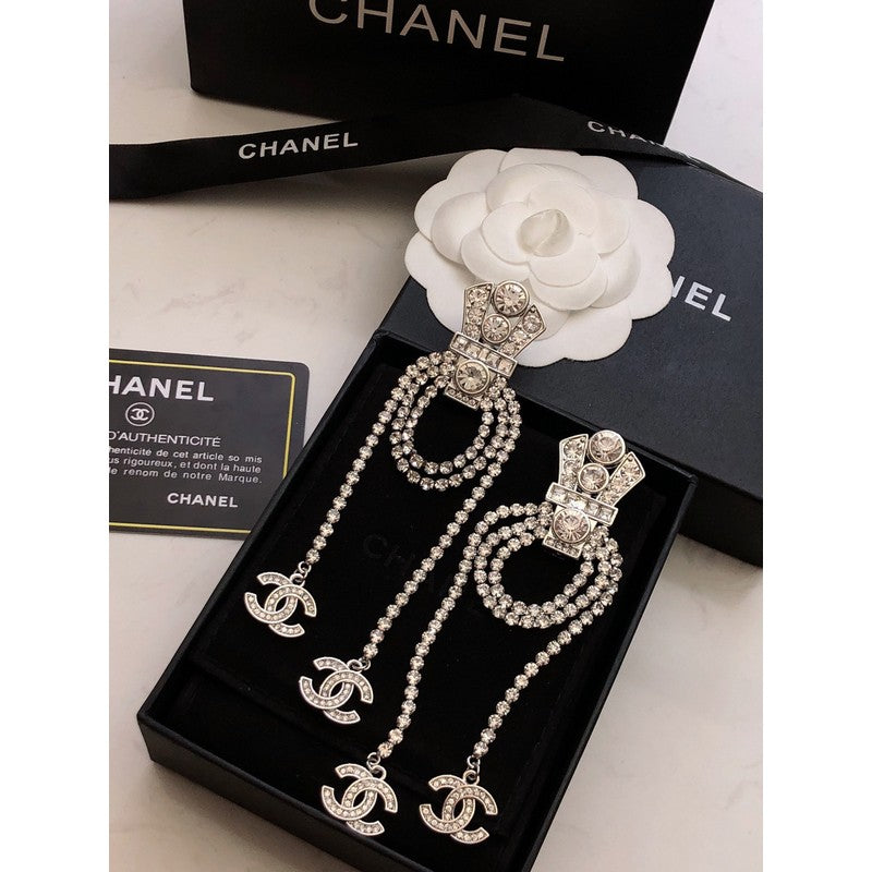 18K  Chanel Tassel Crystal Earrings