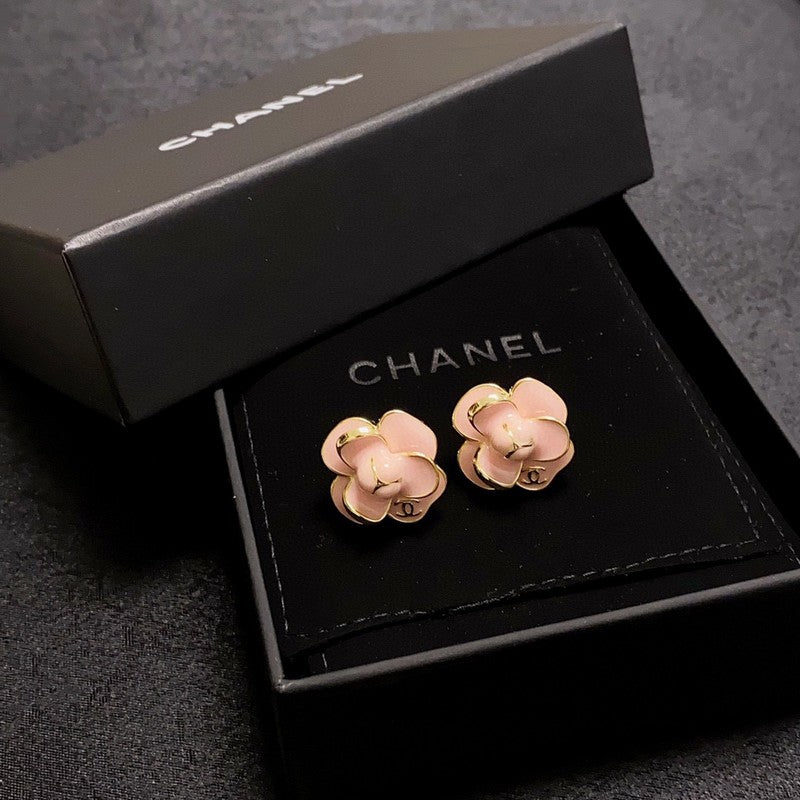 18K  Chanel Red & Pink Camellia Earrings