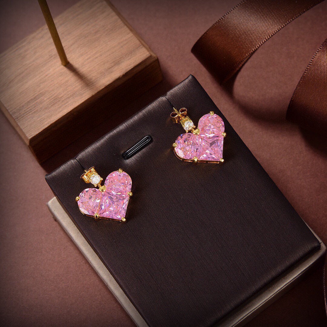 18K Celine Pink Crystal Heart Earrings