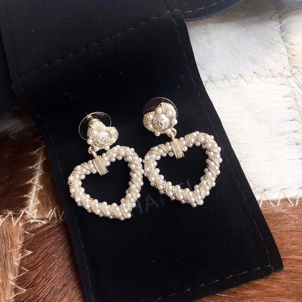18K  Chanel Heart Pendant Earrings