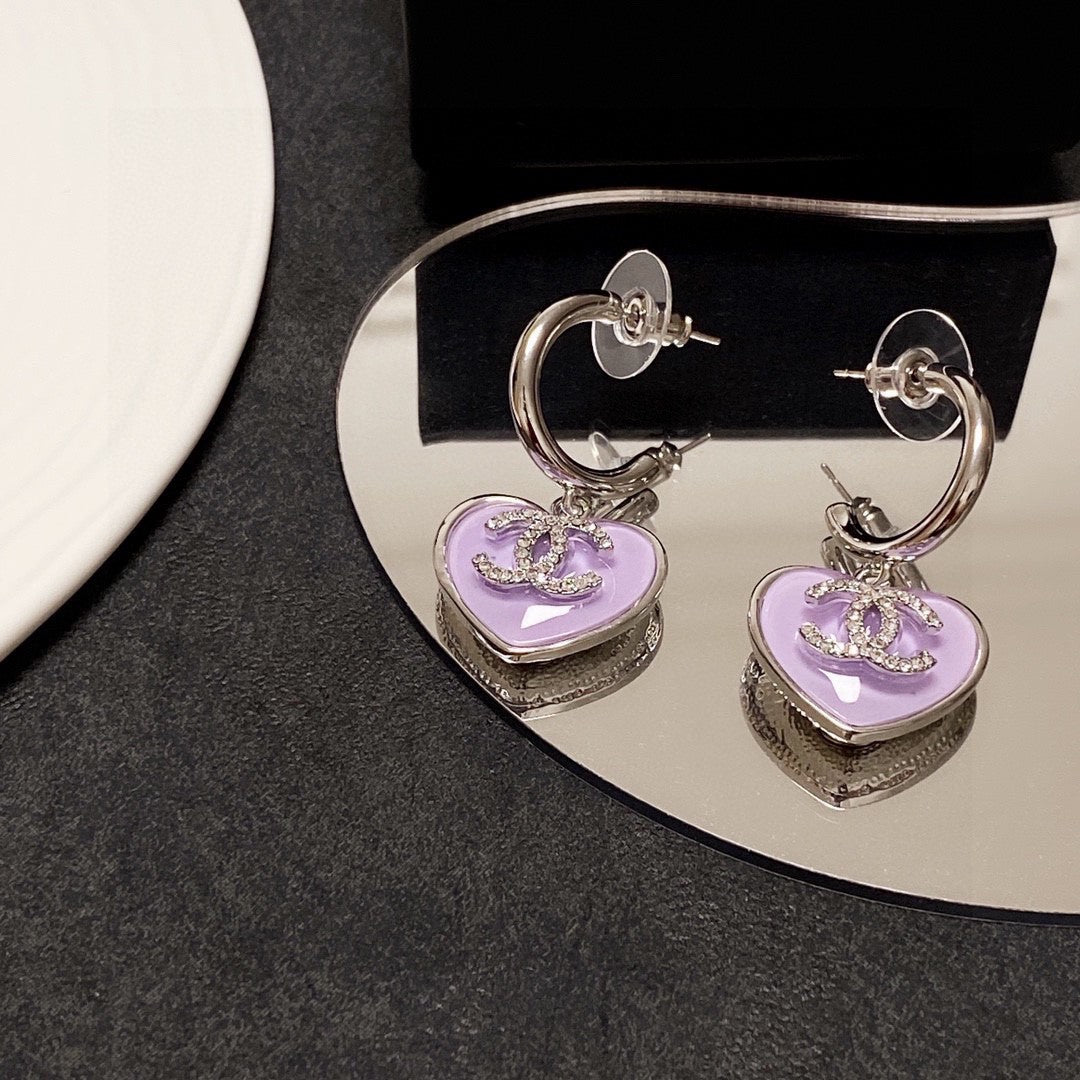 18K  Chanel Purple Heart Earrings