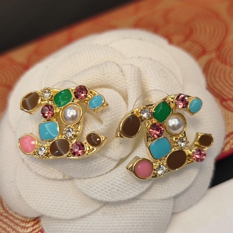 18K  Chanel Multi-Color Crystals Earrings