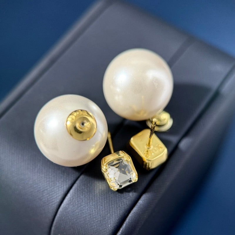 18K Dior Pearl Crystal Earrings