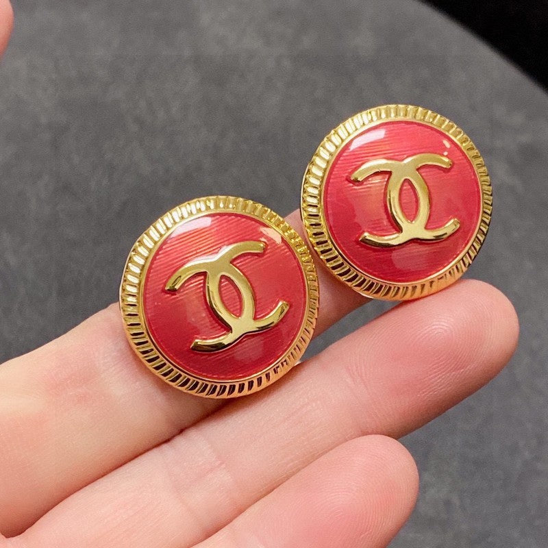 18K  Chanel Red Round Earrings
