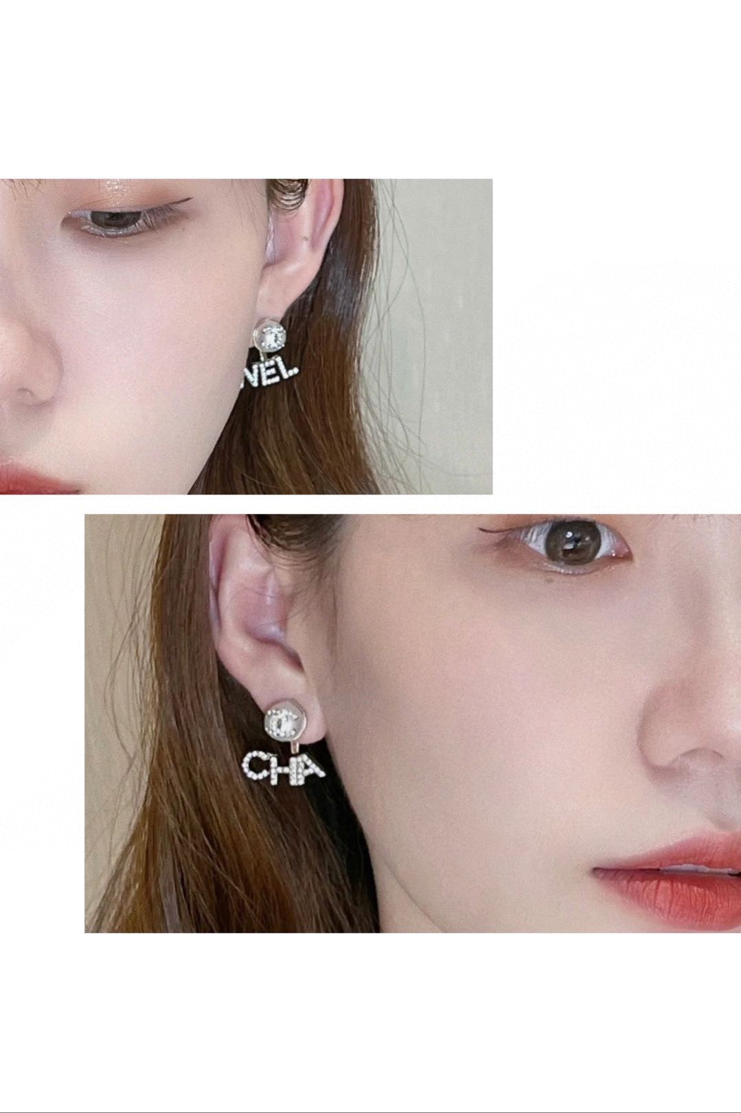 18K  Chanel Diamonds Script Earrings