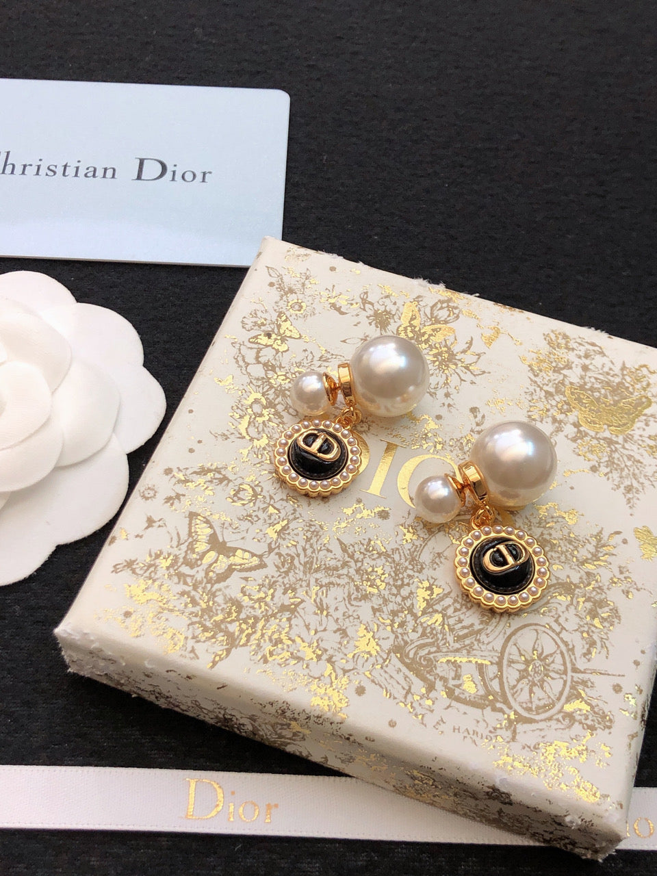 18K Dior Black Pearls Earrings