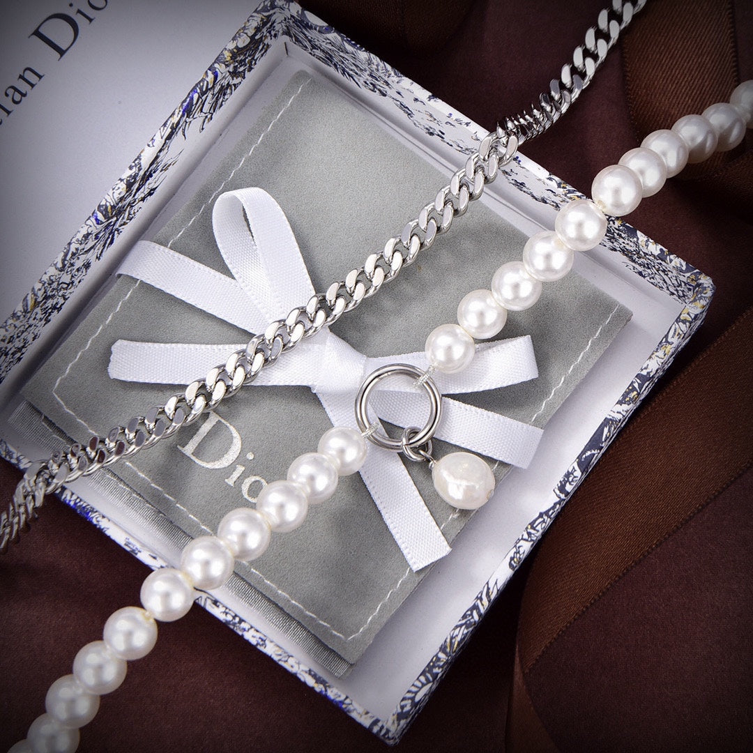 18K Dior Celine Gourmette Pearls Necklace
