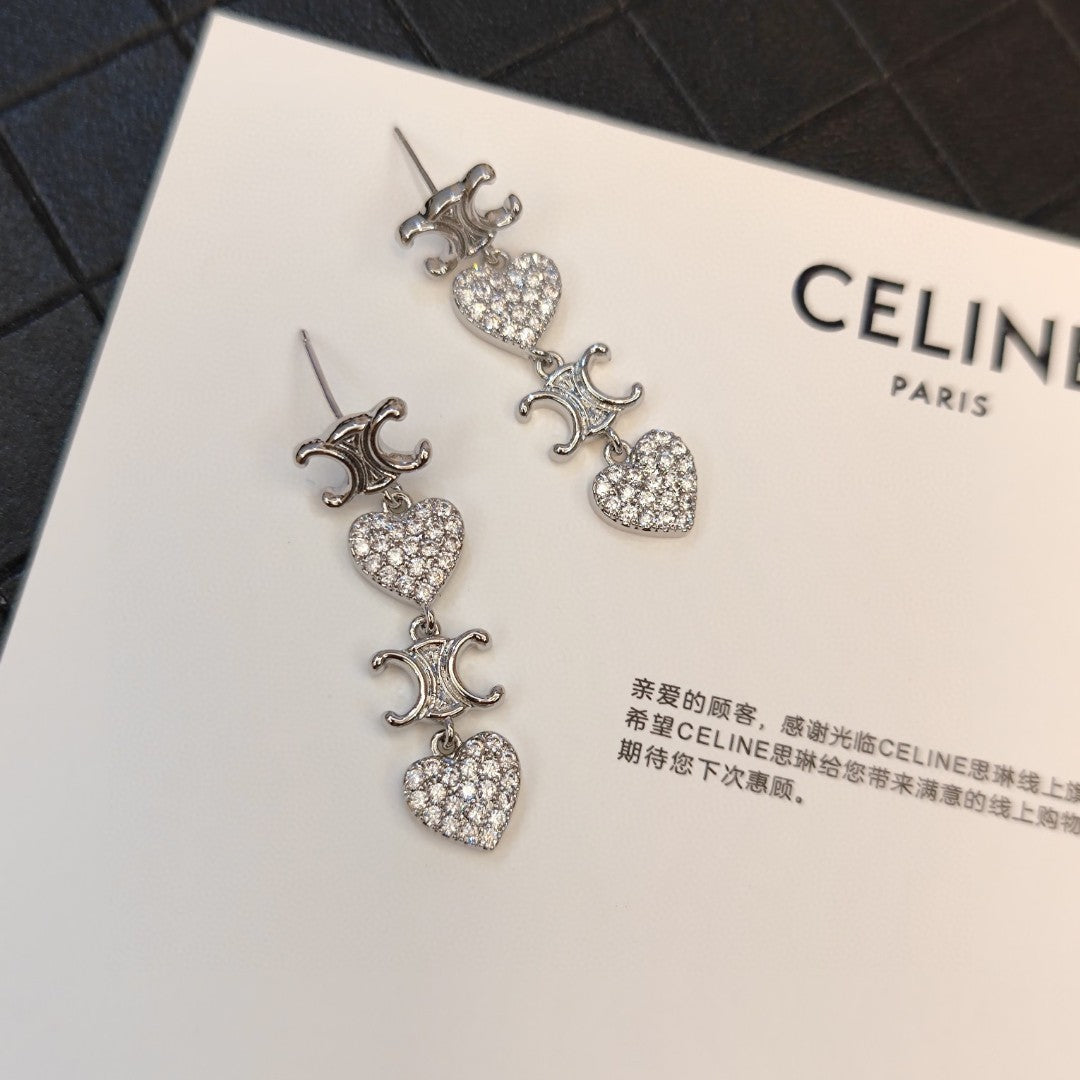 18K Celine Heart Pendant Earrings