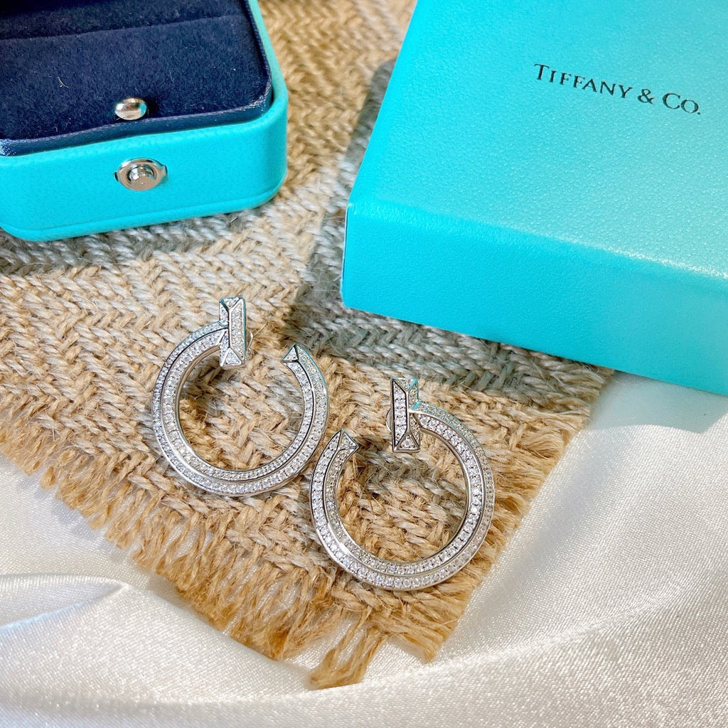18K Tiffany T1 Open Hoop White Gold Earrings