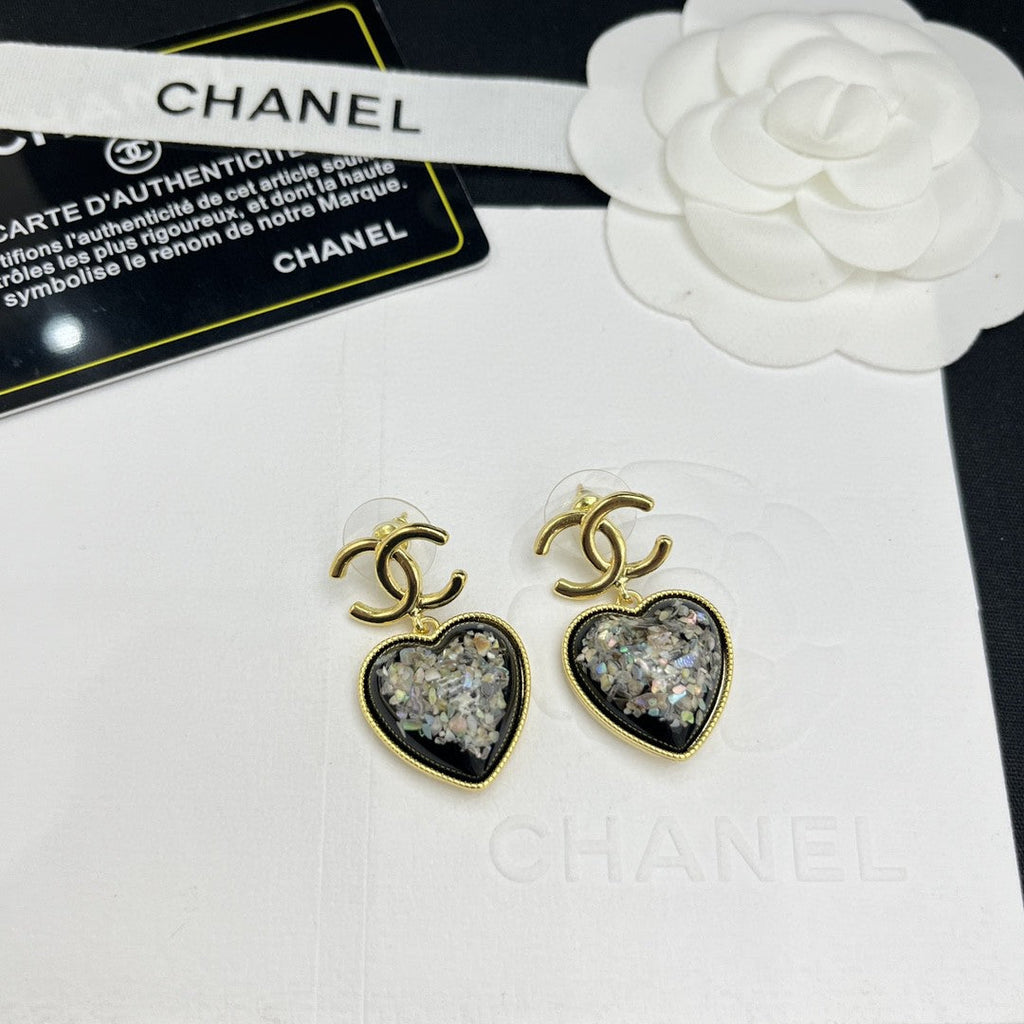 18K  Chanel Multi-Color Crystals Heart Earrings