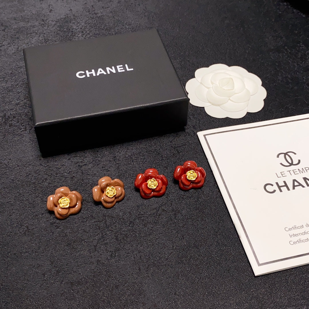 18K  Chanel Red Camellia Resin Earrings