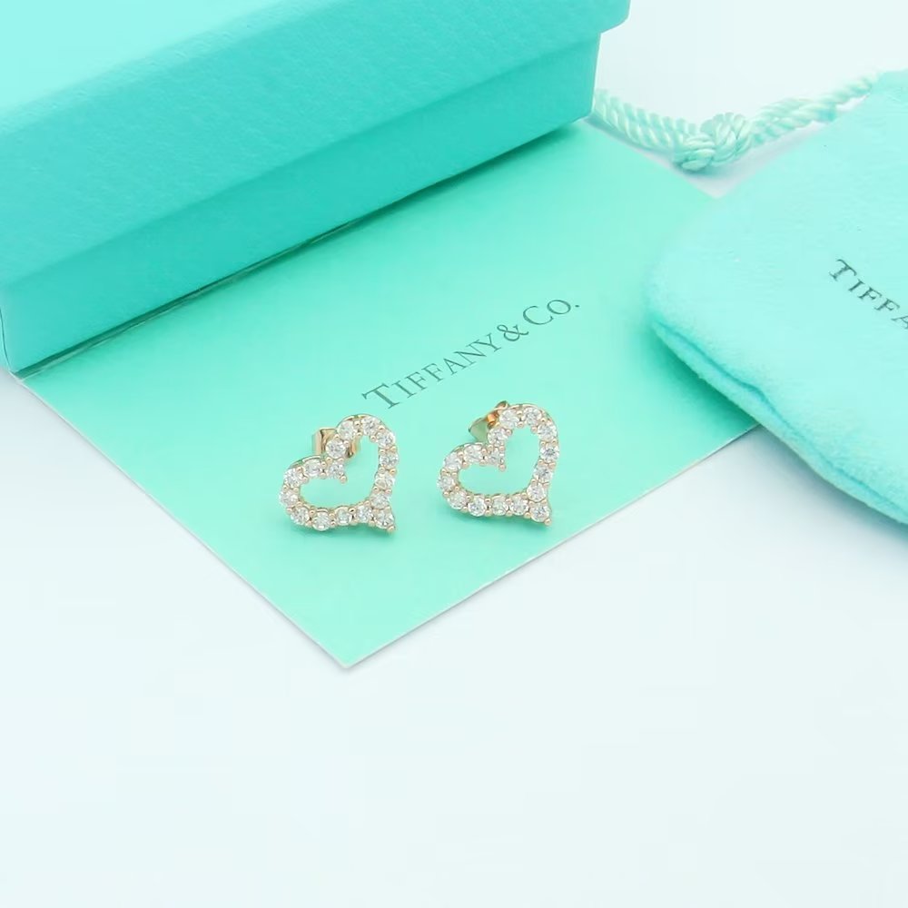 18K Tiffany Heart Diamonds Rose Gold Earrings