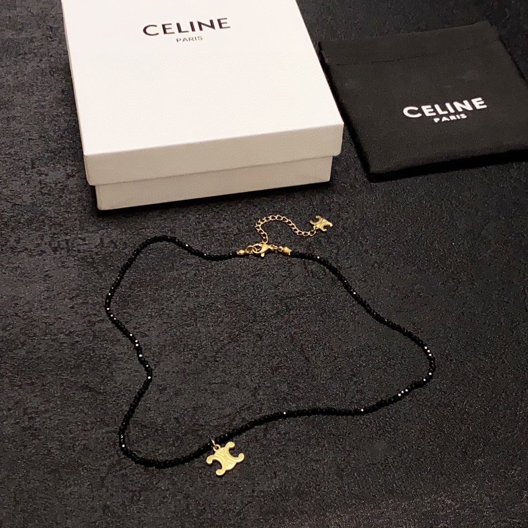 18K Celine Black Crystals Necklace