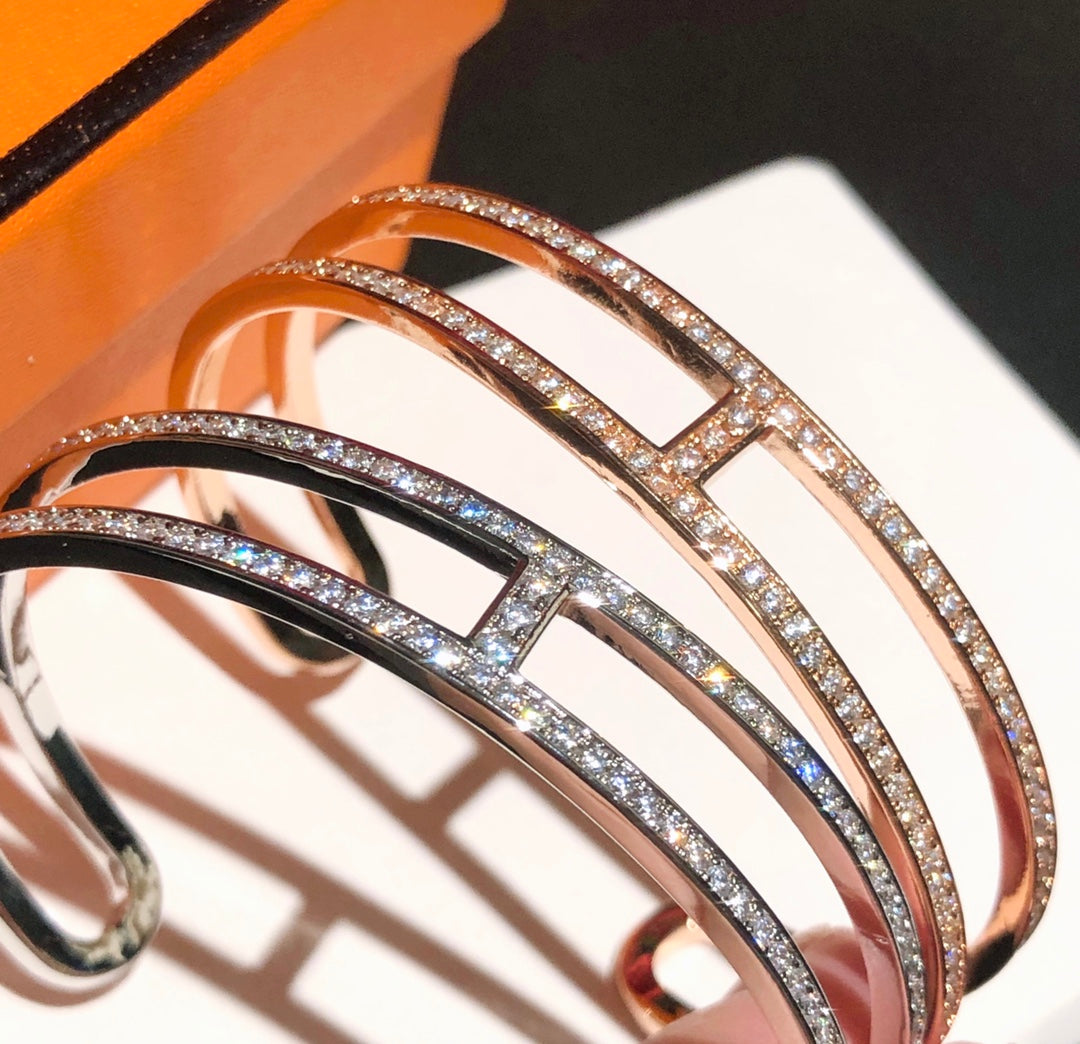 18K Ever Chain D¡¯ancre Cuff Diamond Hermes Bracelet