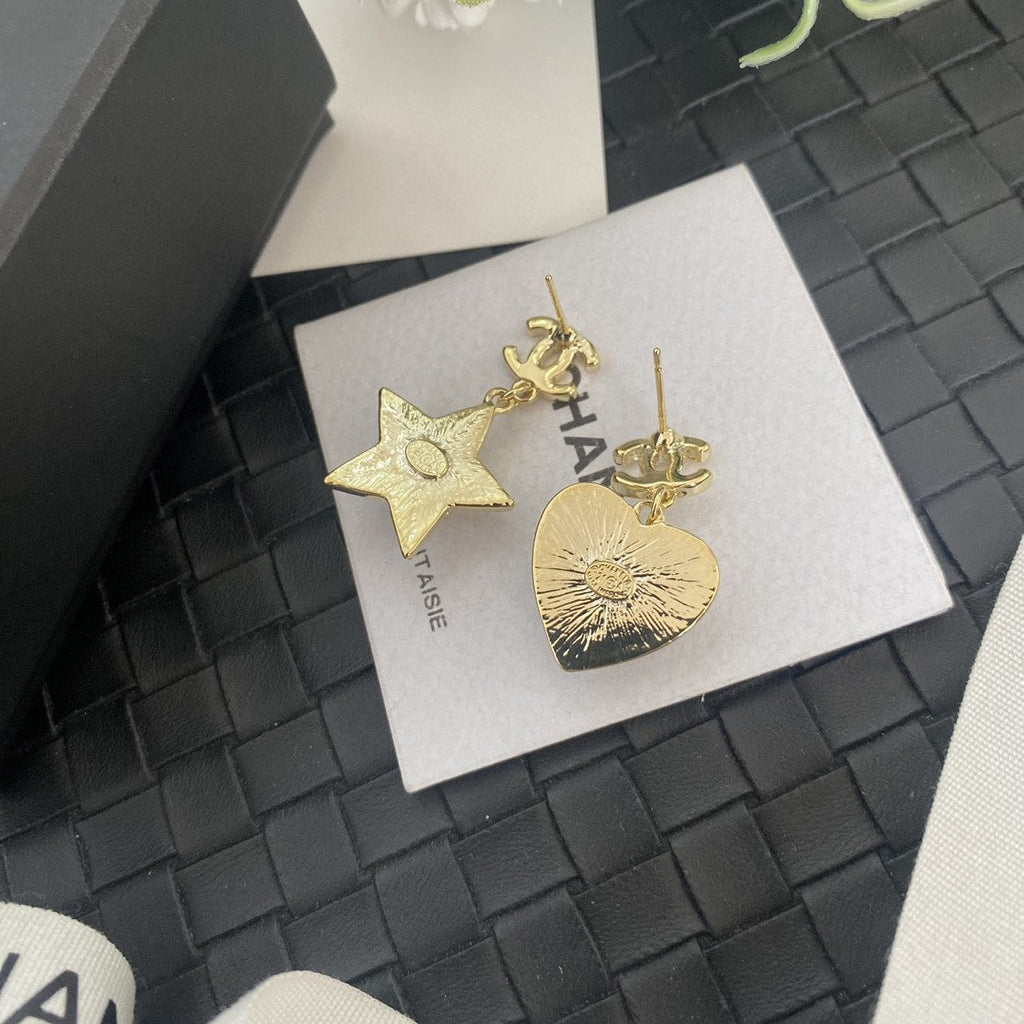 18K  Chanel Heart & Star Earrings
