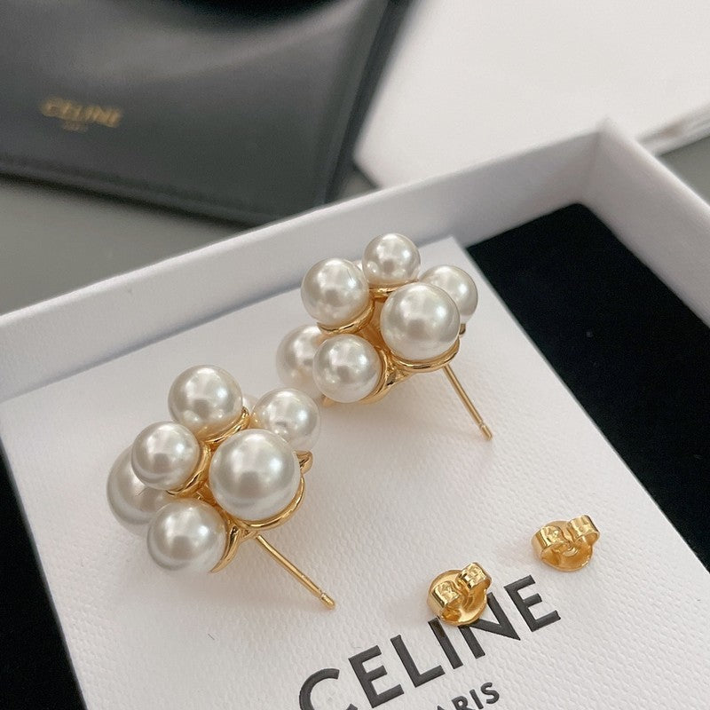 18K Celine Pearls Gold Earrings