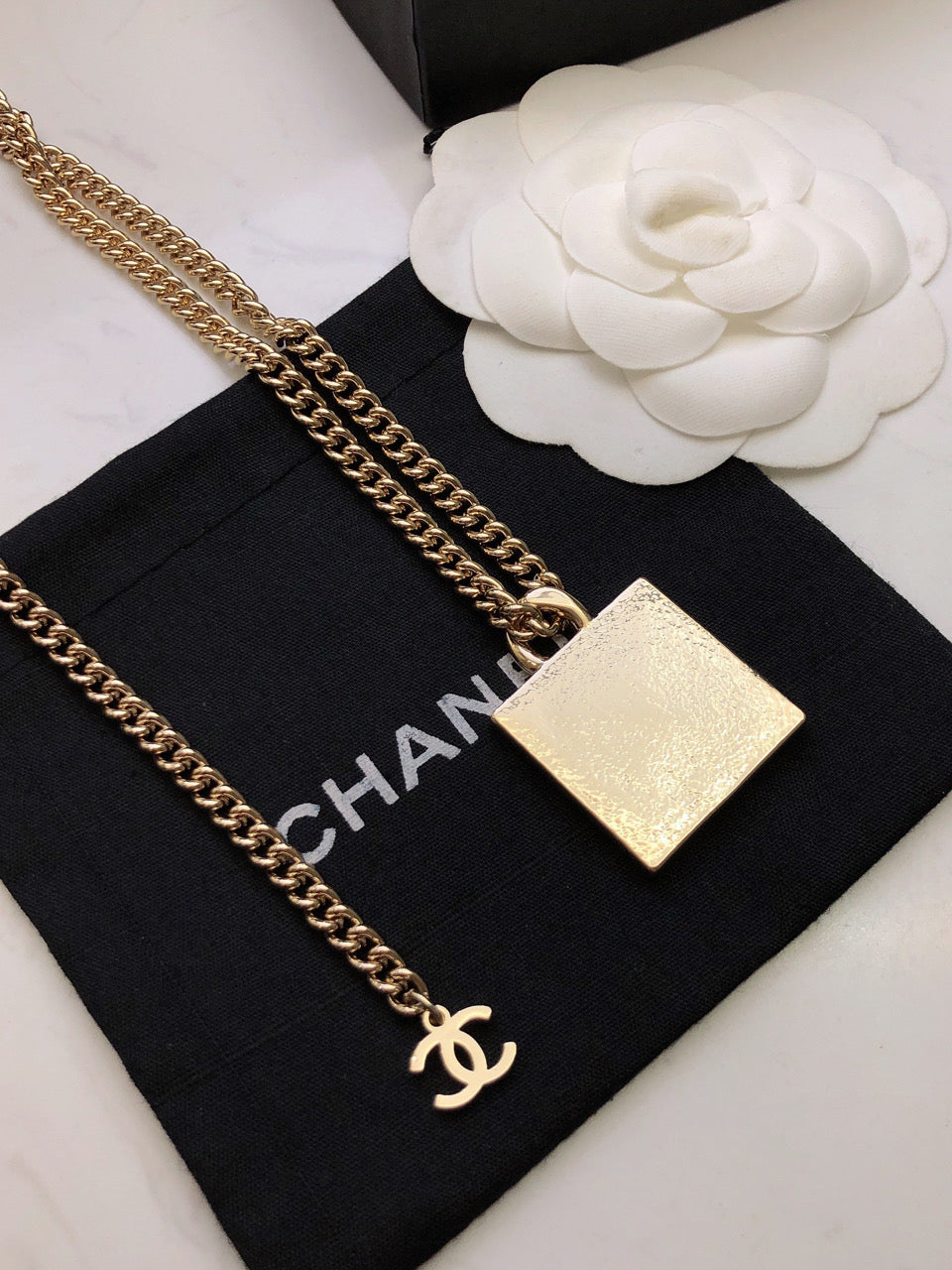 18K  Chanel Square Logo Necklace