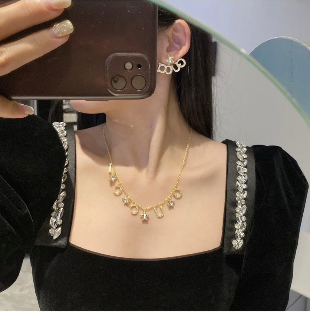 18K Double Gucci Script Star Earrings