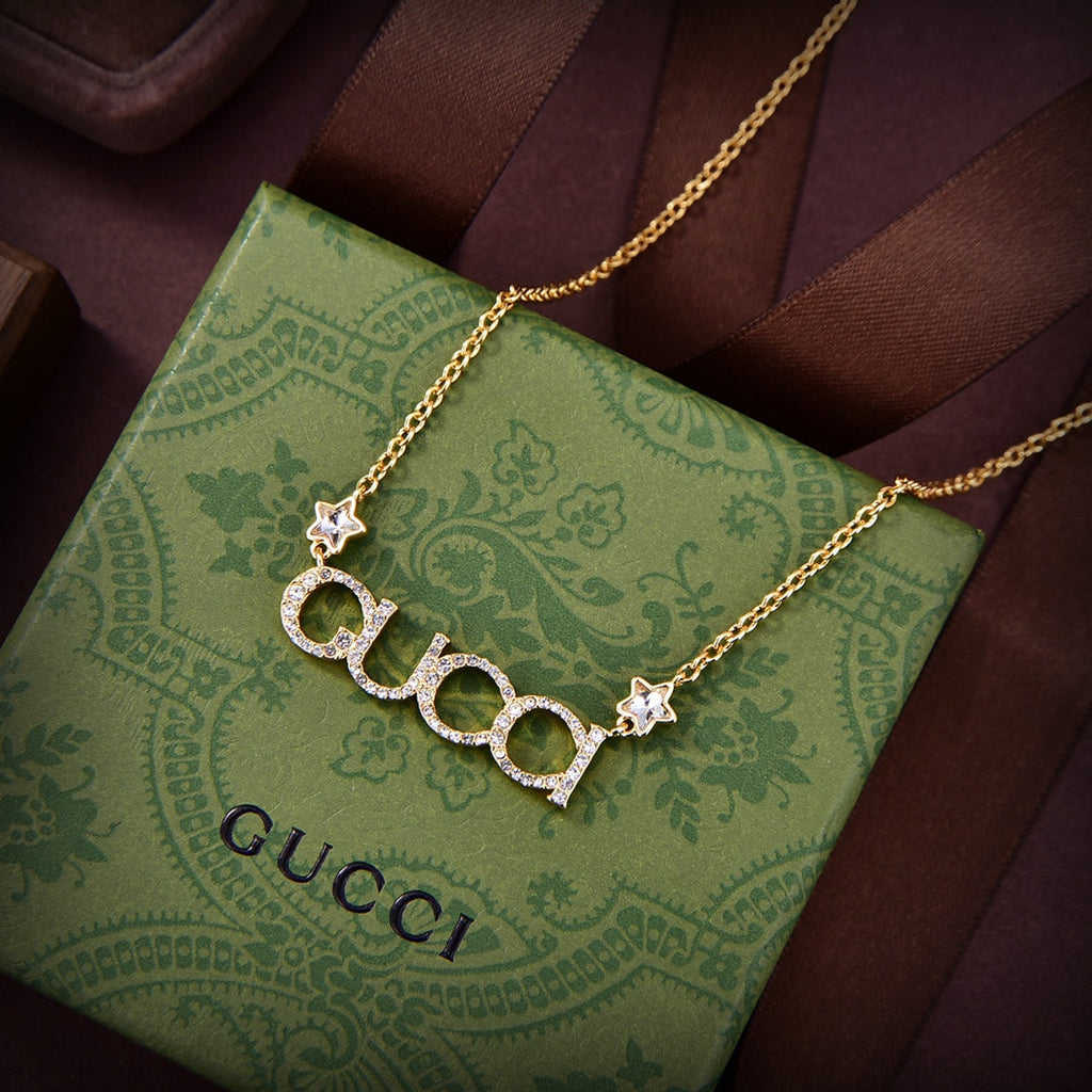 18K Double Gucci Embellished Script Letter Necklace