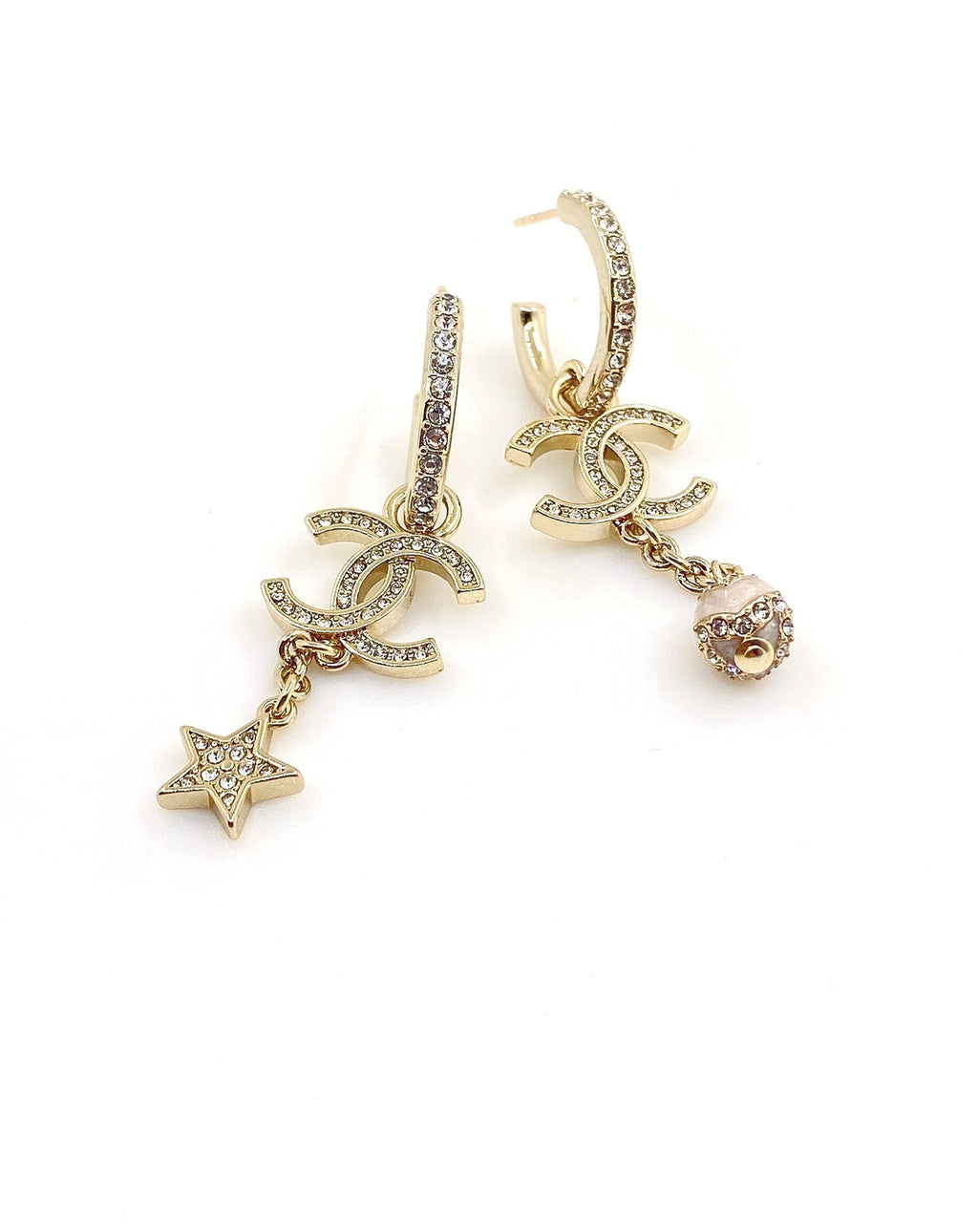 18K  Chanel Star Pearls Pendant Earrings