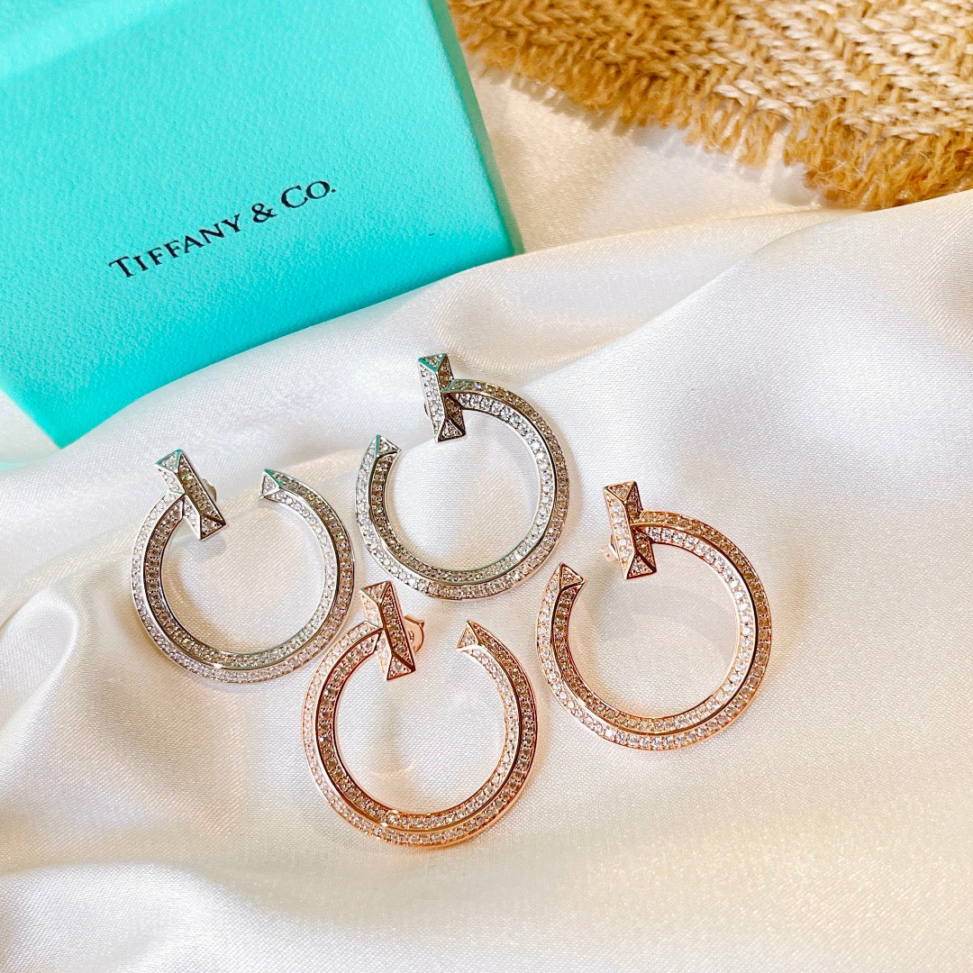 18K Tiffany T1 Open Hoop White Gold Earrings