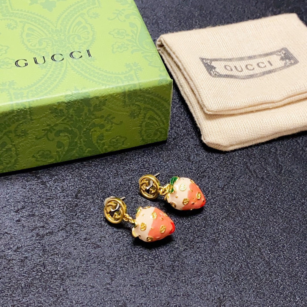 18K Double Gucci Strawberry Earrings