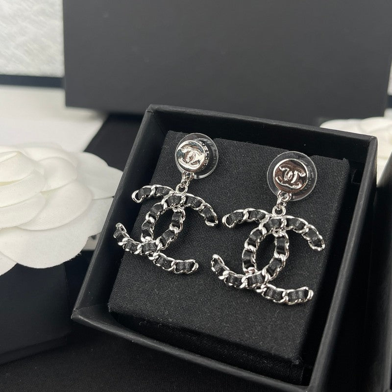 18K  Chanel Leather Gold Earrings
