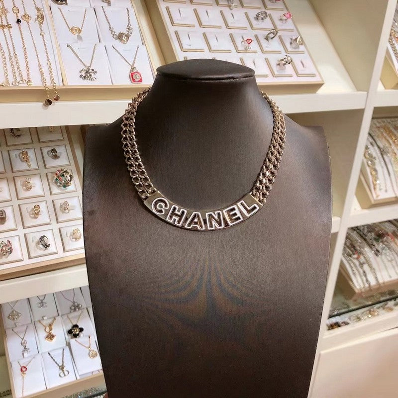 18K  Chanel White Logo Choker Necklace