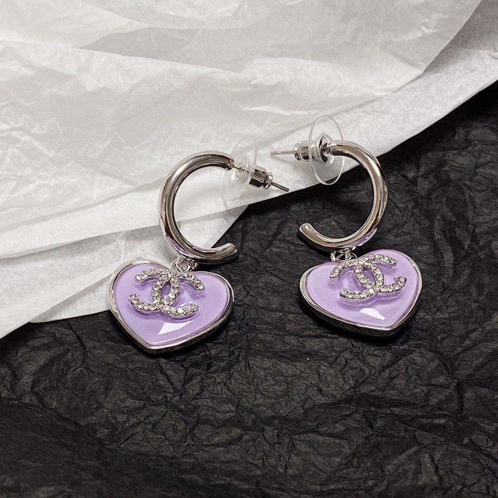 18K  Chanel Purple Heart Earrings