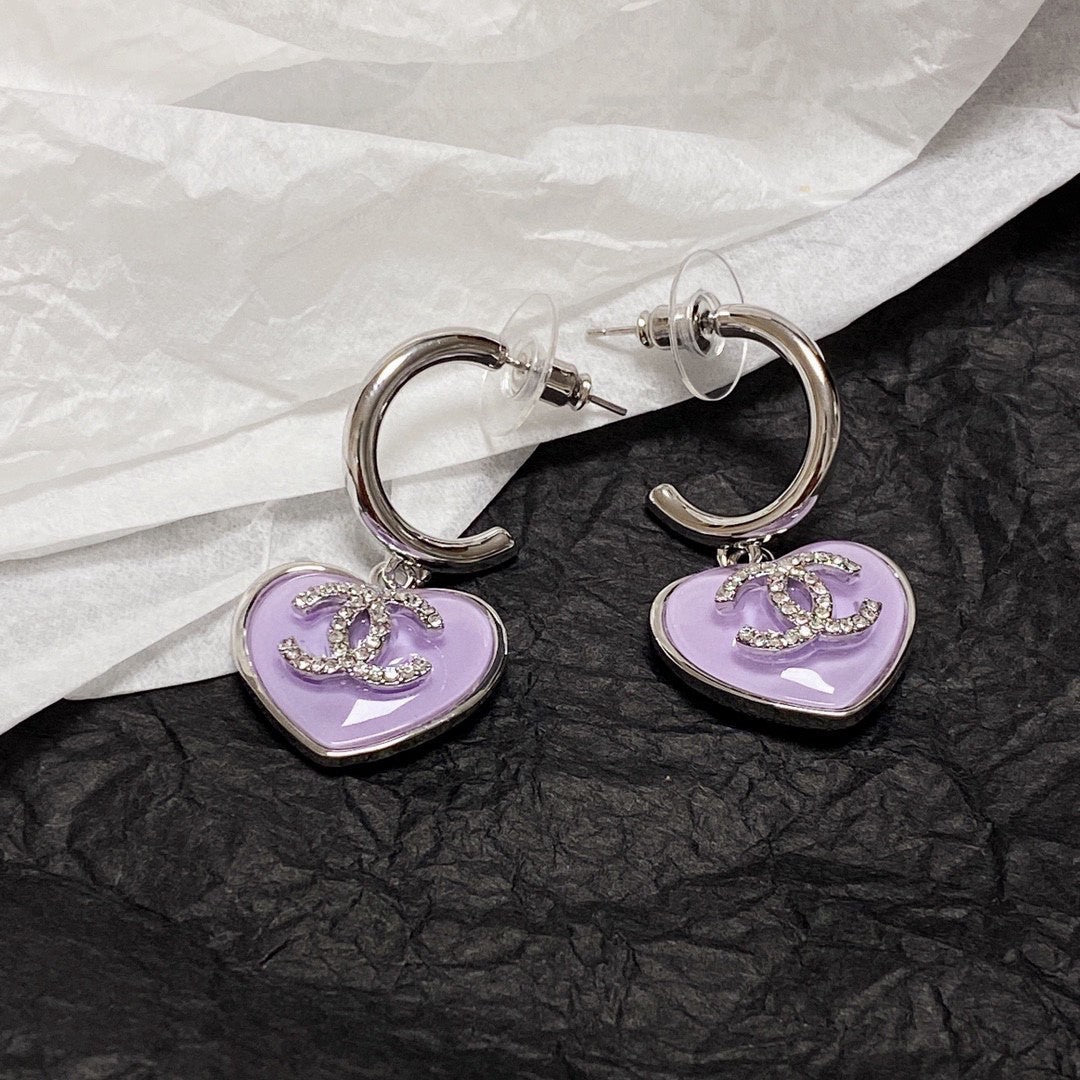 18K  Chanel Purple Heart Earrings