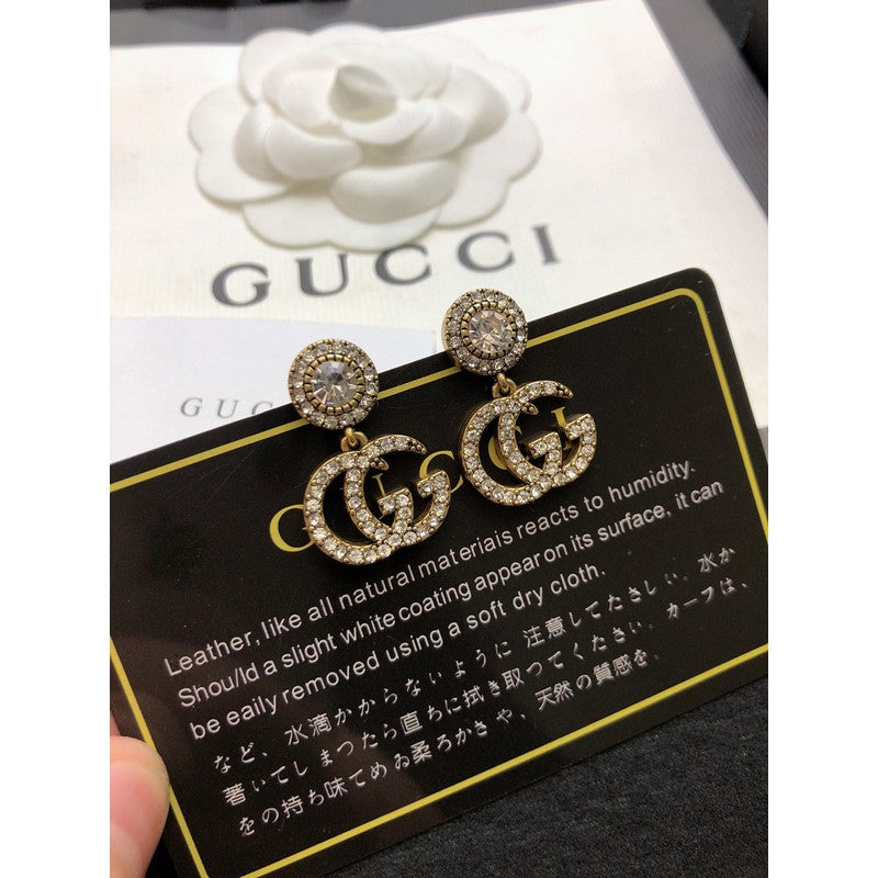 18K Double Gucci GucciCrystal Pendant Earrings