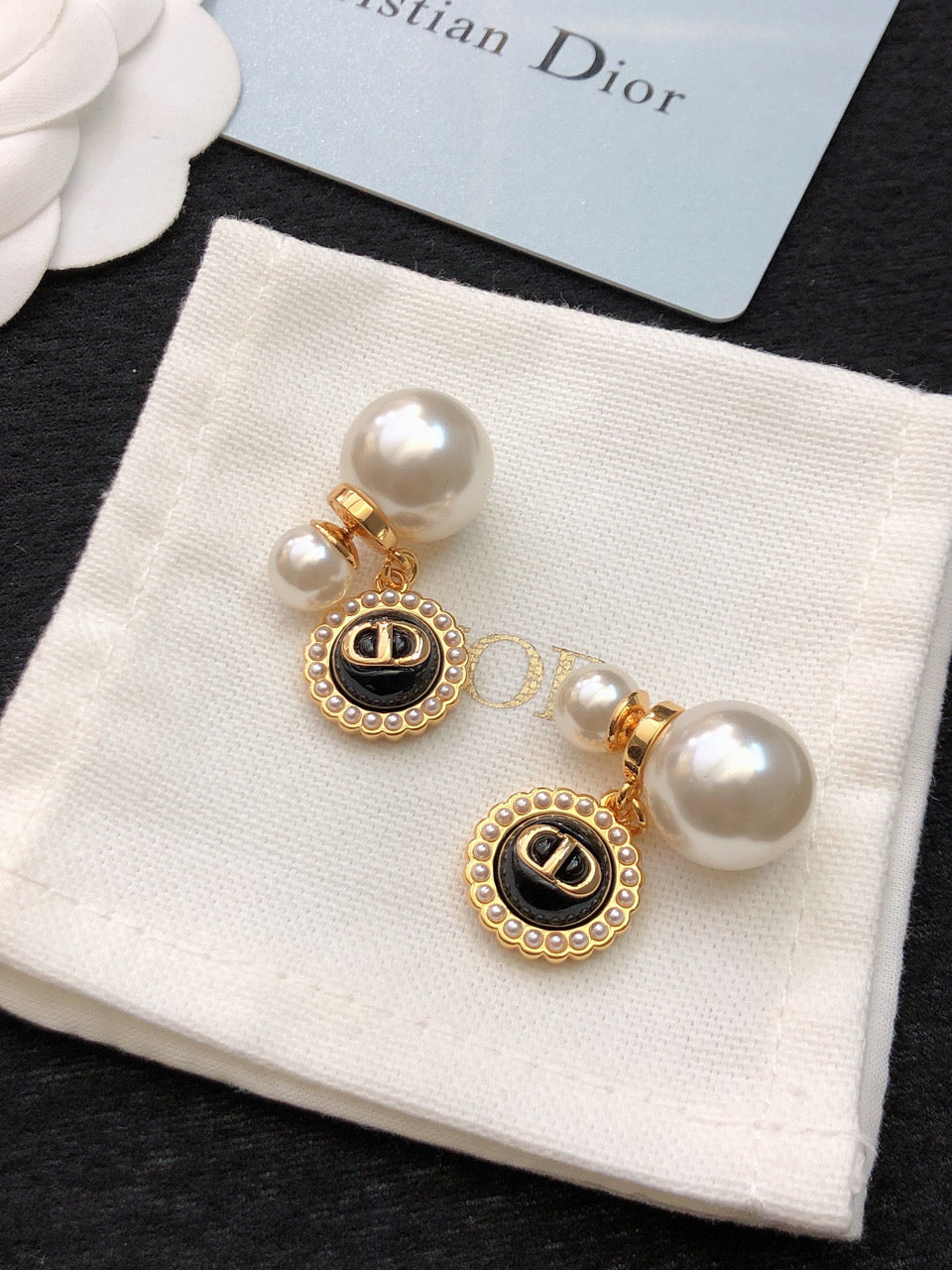 18K Dior Black Pearls Earrings