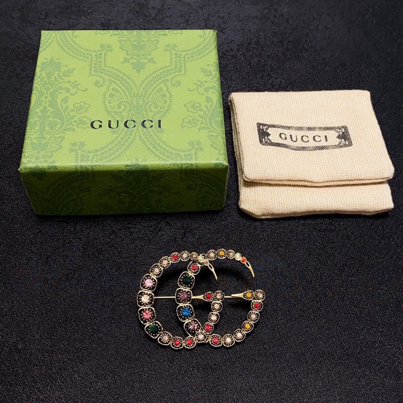 18K Double Gucci Color Crystal Brooch