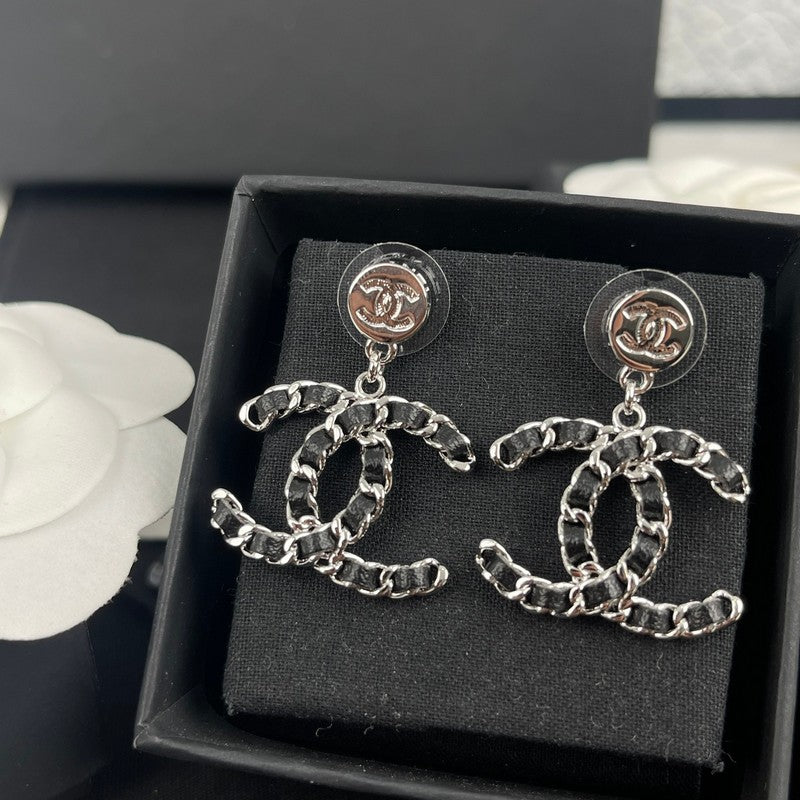 18K  Chanel Leather Gold Earrings