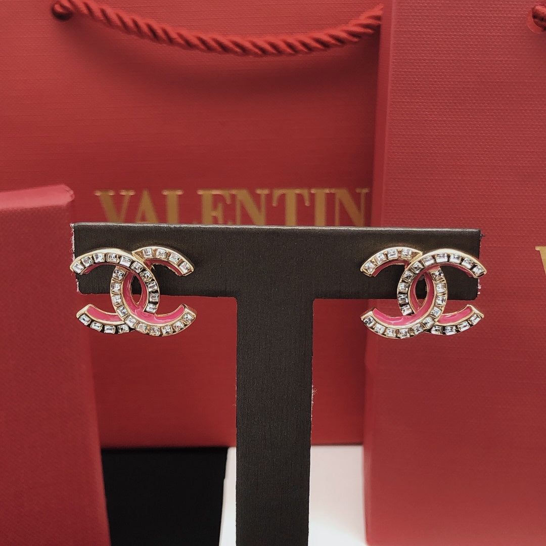 18K  Chanel Pink Resin Crystals Earrings