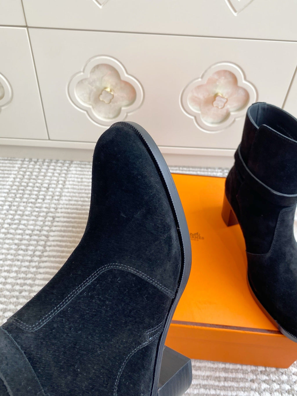HERMES 25S FRENCHIE 50 ANKLE BOOT 50 MM IN BLACK SUEDE WITH SILVER HARDWARE