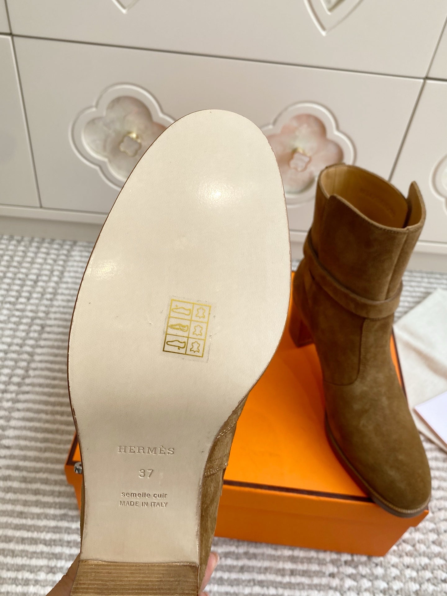 HERMES 25S FRENCHIE 50 ANKLE BOOT 50 MM IN BROWN SUEDE WITH SILVER HARDWARE