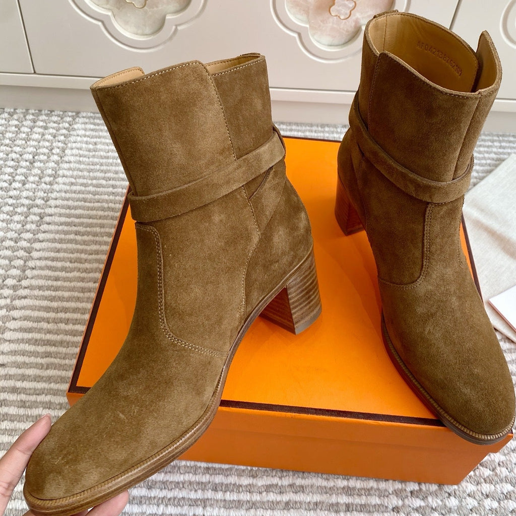 HERMES 25S FRENCHIE 50 ANKLE BOOT 50 MM IN BROWN SUEDE WITH SILVER HARDWARE