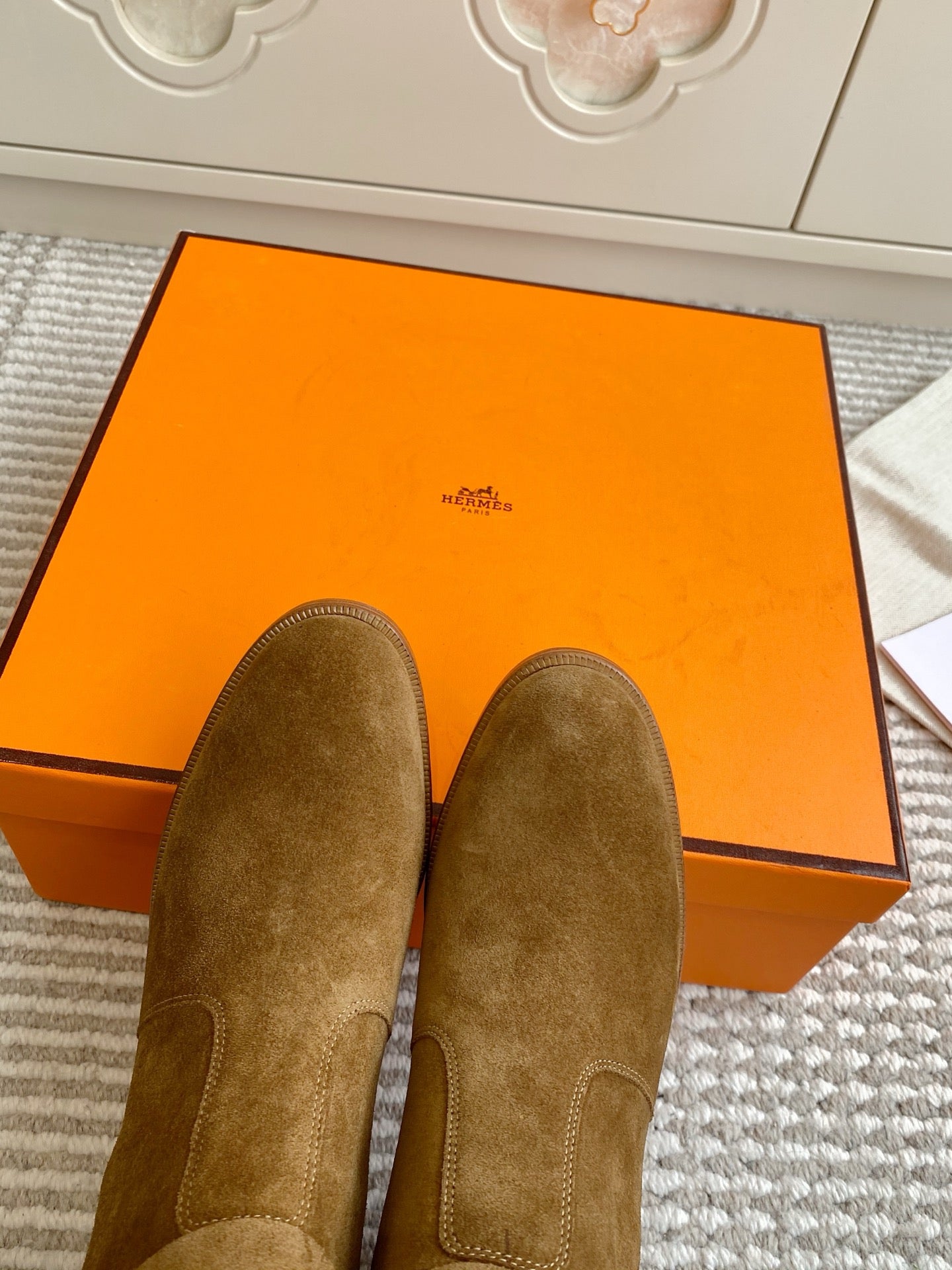 HERMES 25S FRENCHIE 50 ANKLE BOOT 50 MM IN BROWN SUEDE WITH SILVER HARDWARE