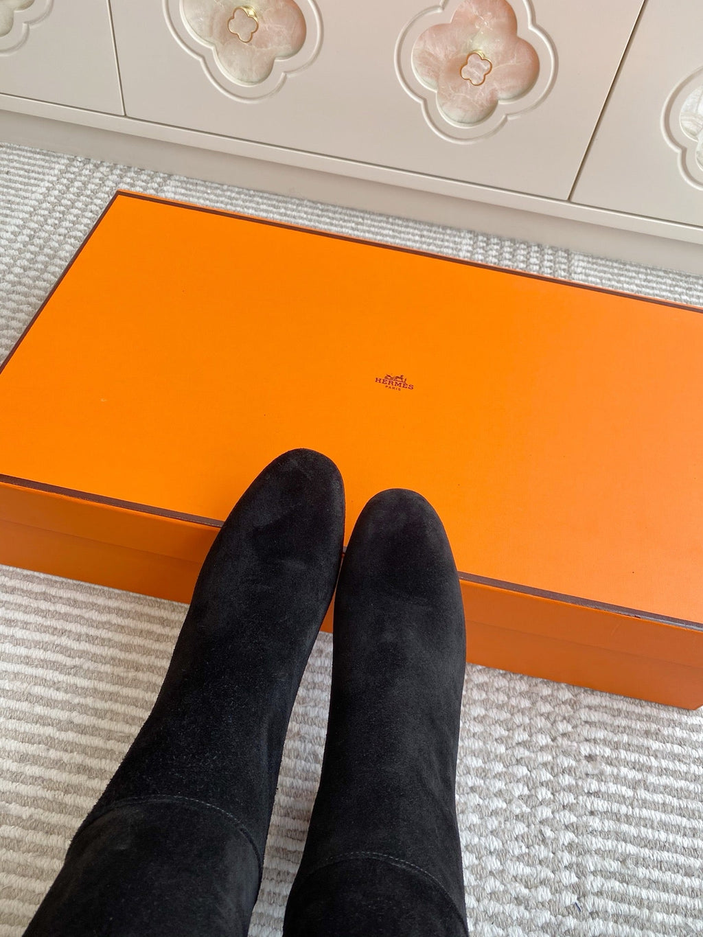 HERMES 25S TALL BOOTS 90 MM IN BLACK SUEDE