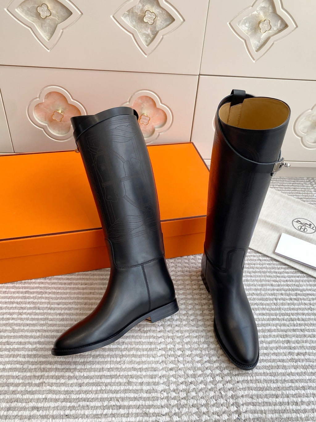 HERMES 25S JUMPING BOOTS IN BLACK LAMBSKIN WITH SILVER HARDWARE
