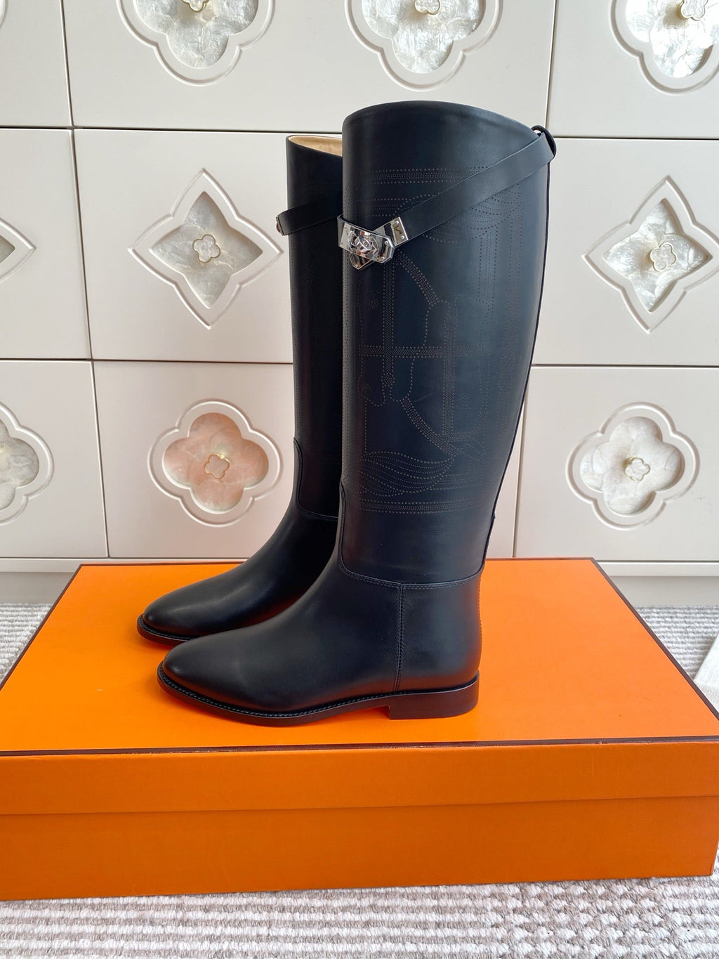 HERMES 25S JUMPING BOOTS IN BLACK LAMBSKIN WITH SILVER HARDWARE