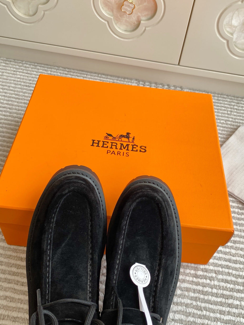 HERMES 25S ANKLE BOOTS IN BLACK SUEDE