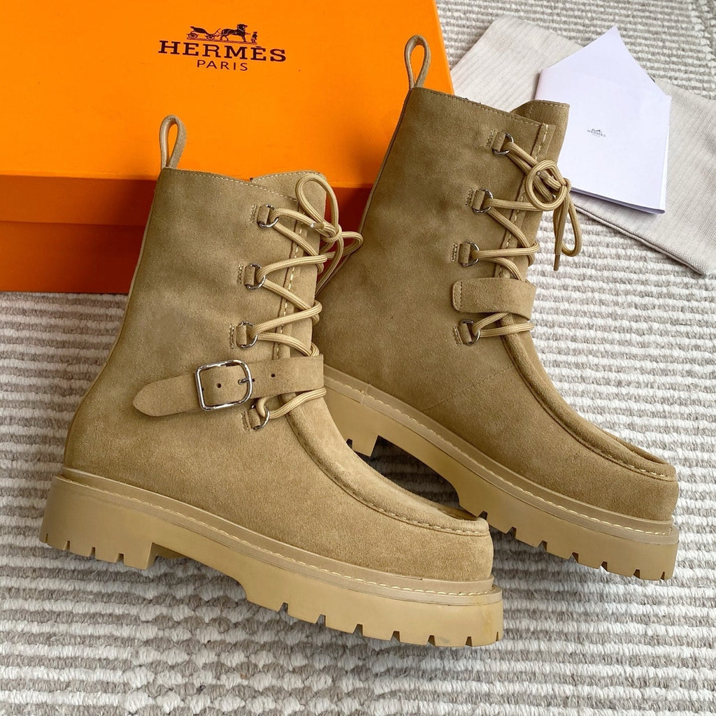 HERMES 25S ANKLE BOOTS IN WARM BEIGE GOLD SUEDE