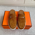 HERMES 25S MULES IN BROWN SUEDE WITH SILVER HARDWARE