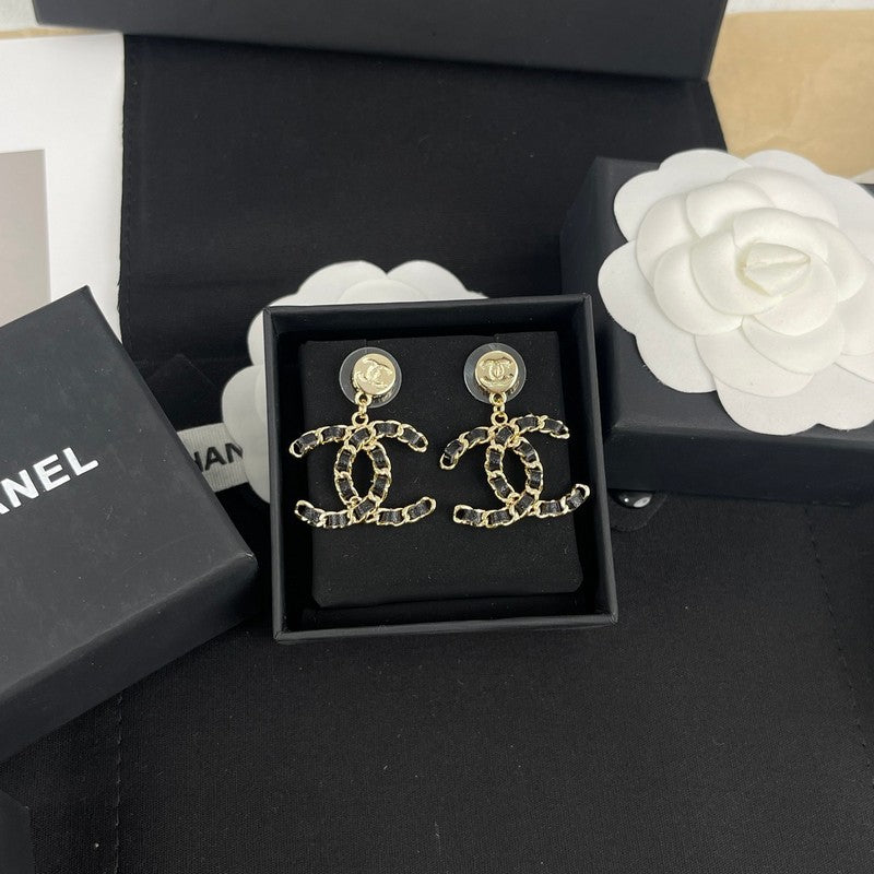 18K  Chanel Leather Gold Earrings