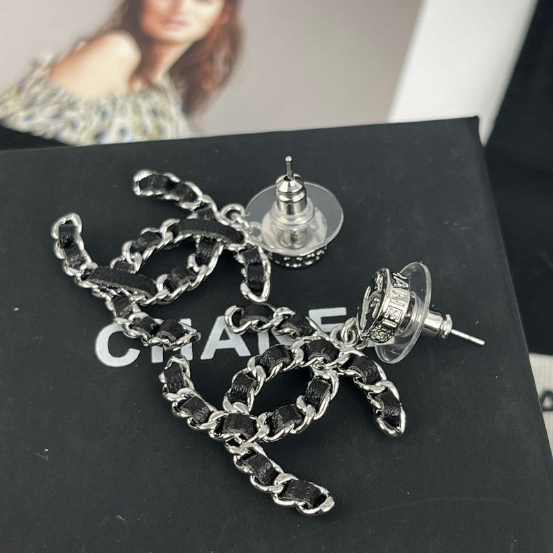 18K  Chanel Leather Gold Earrings