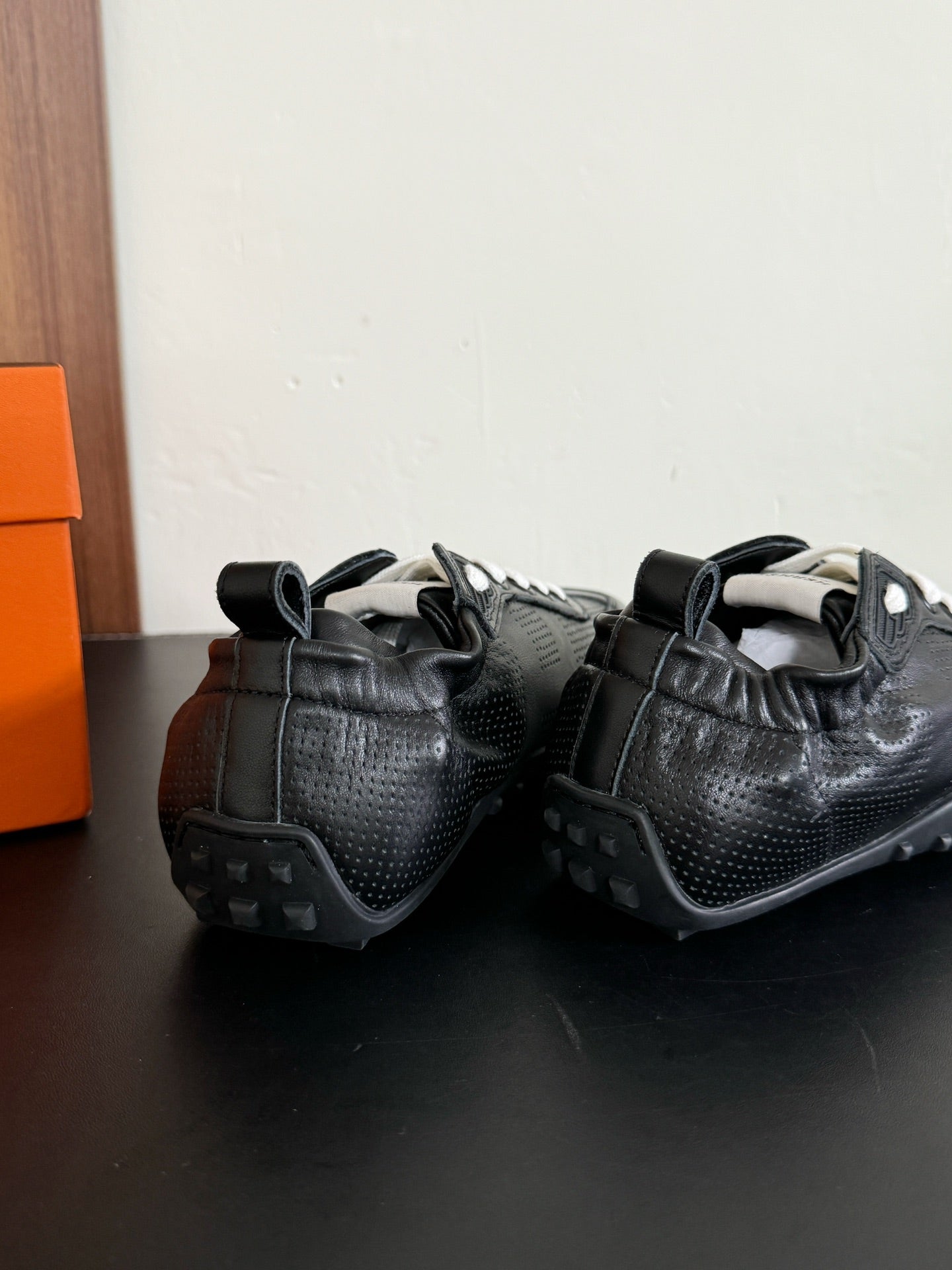 HERMES SKATEBOARD SHOES BLACK CALFSKIN